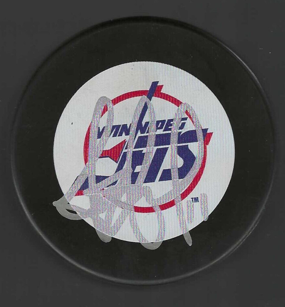Scott Arniel Signed Winnipeg Jets Vintage 1990's Logo Puck