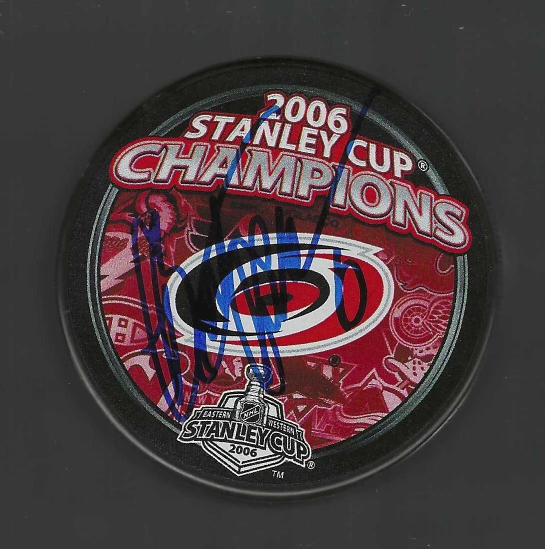 Bret Hedican Signed Carolina Hurricanes 2006 Stanley Cup Champions Puck