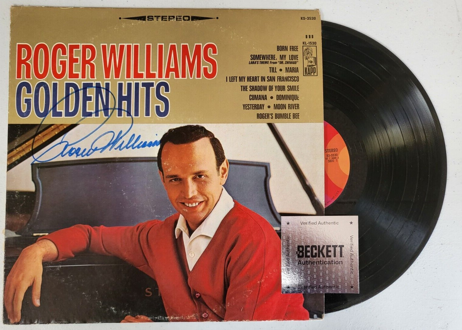 ROGER WILLIAMS GOLDEN HITS SIGNED AUTOGRAPHED VINYL RECORD ALBUM BECKETT AUTH