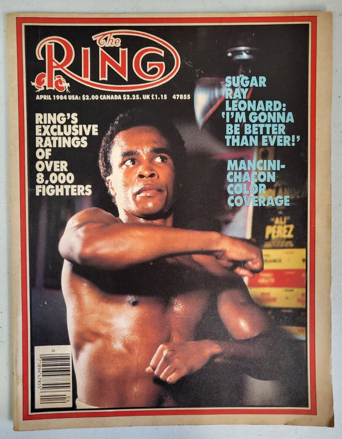 VINTAGE THE RING BOXING MAGAZINE SUGAR RAY LEONARD APRIL 1984 RARE COLLECTIBLE MEMORABILIA