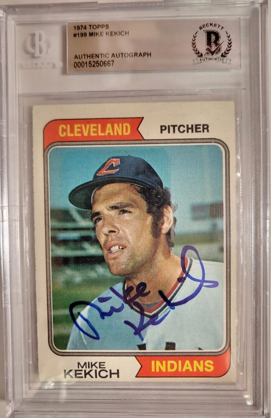 1974 TOPPS MIKE KEKICH INDIANS #199 AUTO SIGNED CARD BECKETT AUTHENTIC VINTAGE