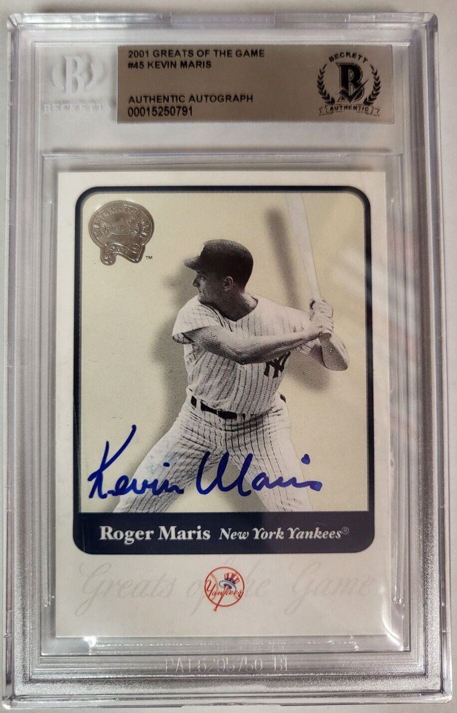2001 FLEER GREATS OF THE GAME KEVIN MARIS YANKEES AUTO SIGNED CARD BECKETT AUTH