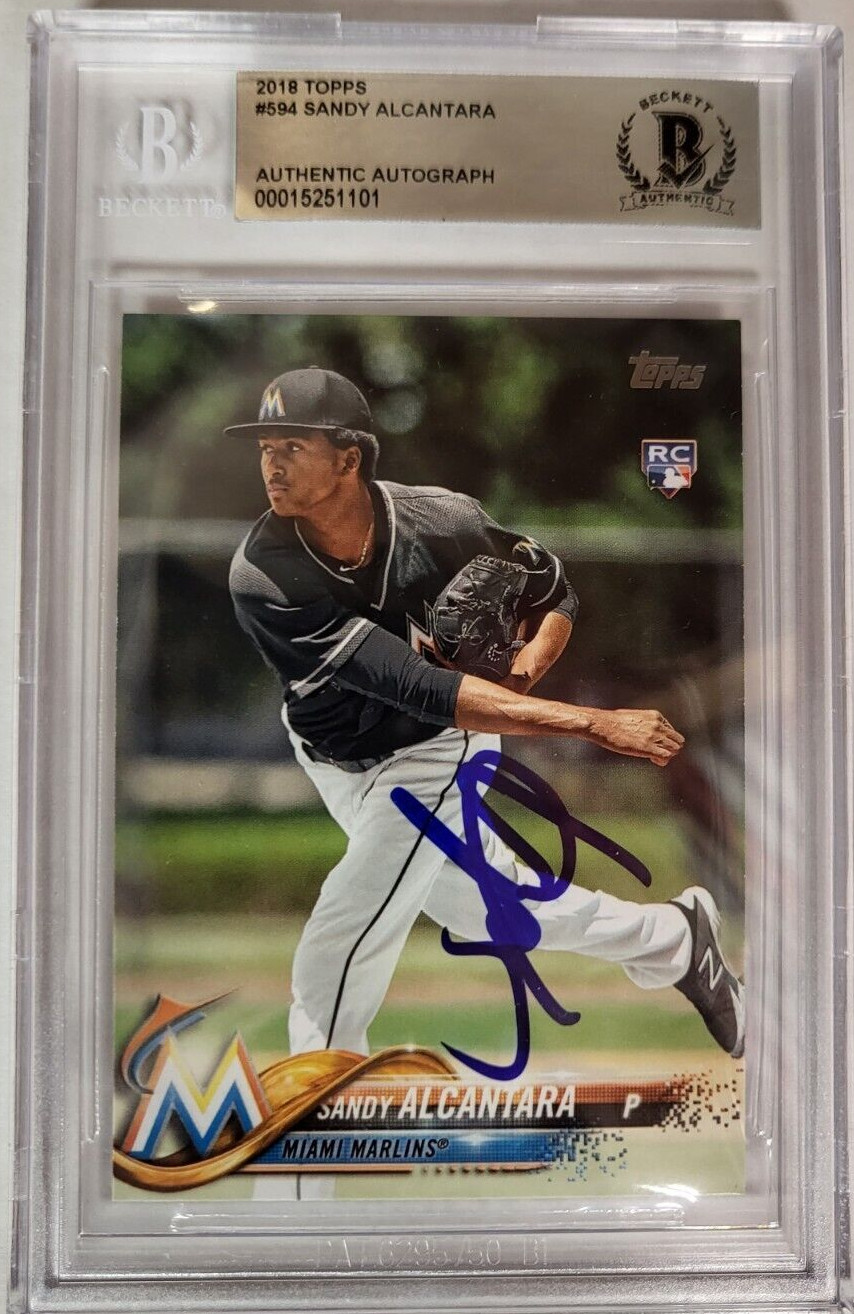 2018 TOPPS SANDY ALCANTARA MARLINS RC AUTO SIGNED CARD BECKETT AUTHENTIC