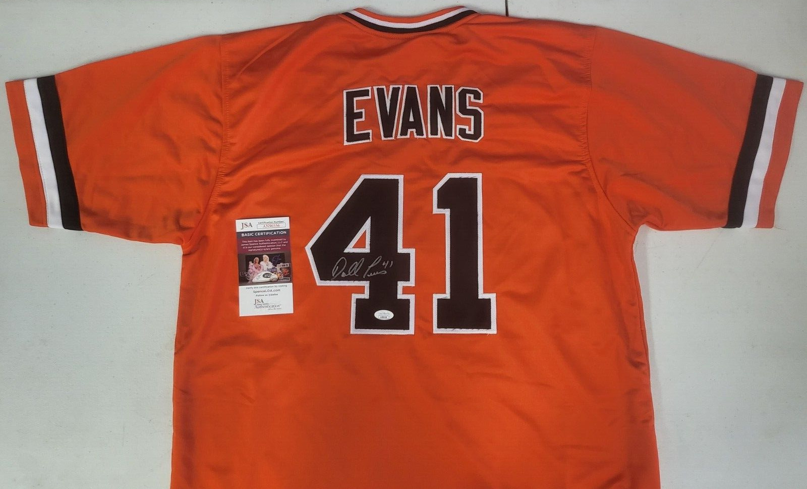DARRELL EVANS #41 BALTIMORE ORIOLES AUTOGRAPH AUTO SIGNED CUSTOM JERSEY XL JSA *