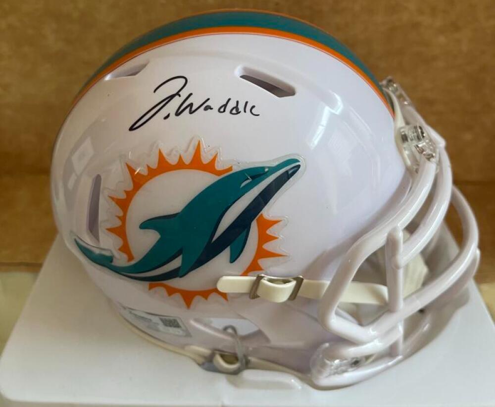 JAYLEN WADDLE DOLPHINS SIGNED SPEED (BLACK) MINI HELMET FANATICS AUTH