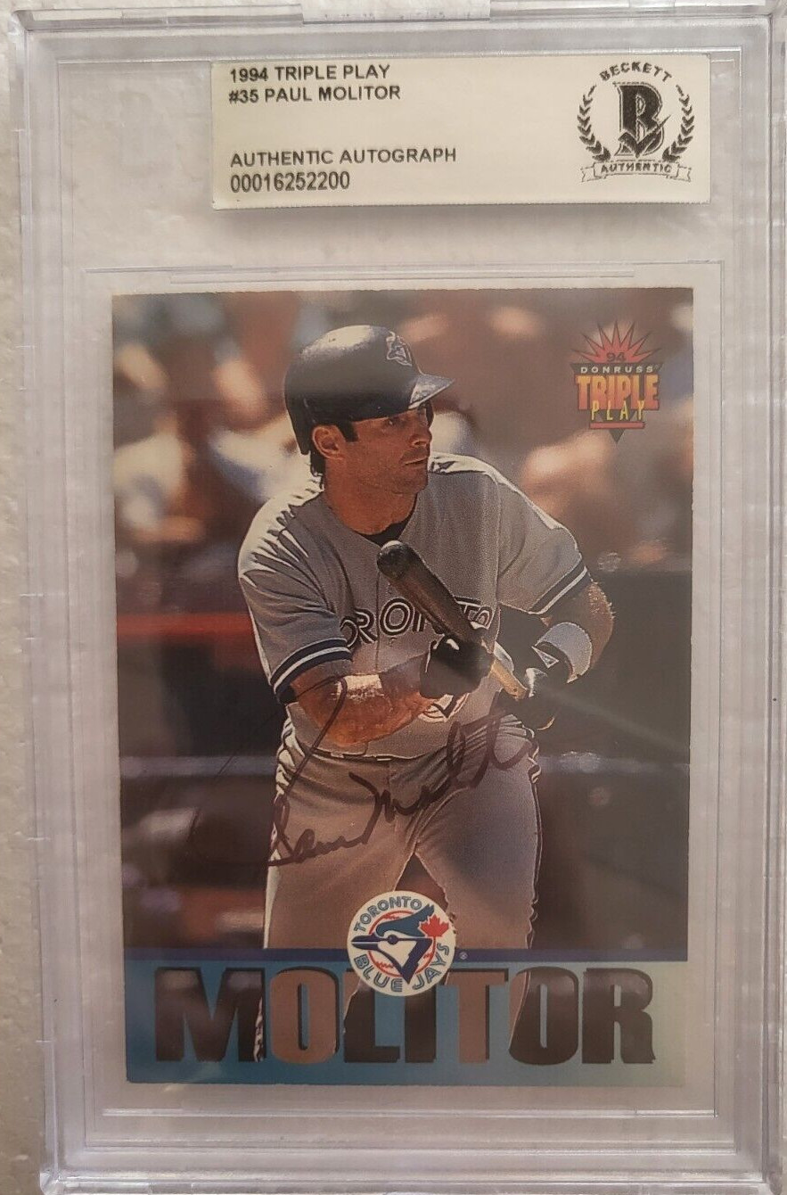 1994 TRIPLE PLAY PAUL MOLITOR BLUE JAYS SIGNED AUTOGRAPHED #35 CARD BECKETT