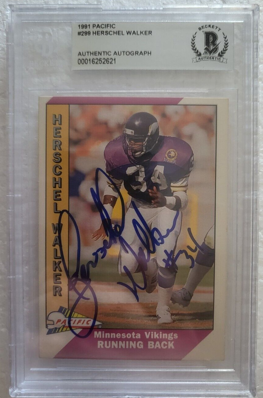 1991 PACIFIC HERSCHEL WALKER MINNESOTA VIKINGS SIGNED AUTO #299 CARD BECKETT