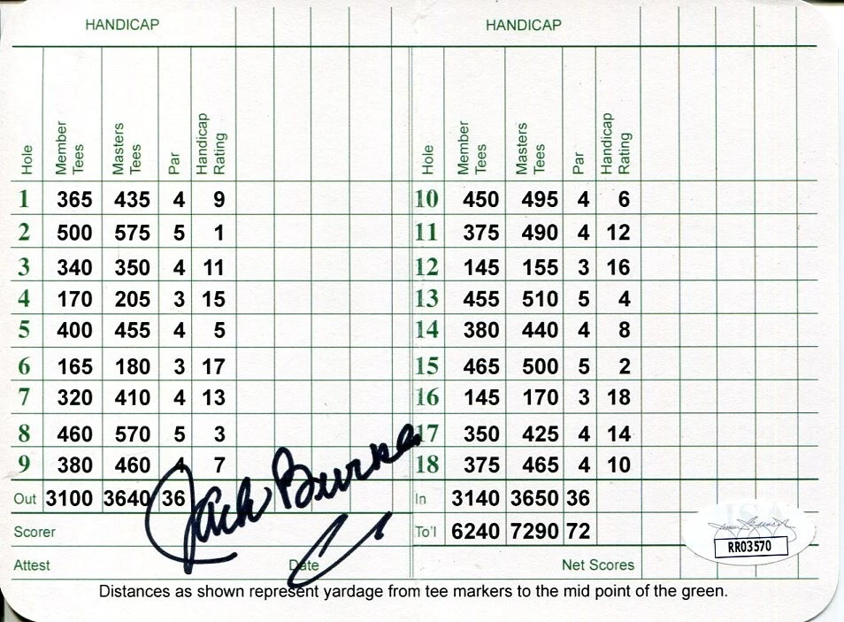 Jack Burke Jr. PGA Golf Ryder Cup Masters Champ Signed Autograph Scorecard JSA