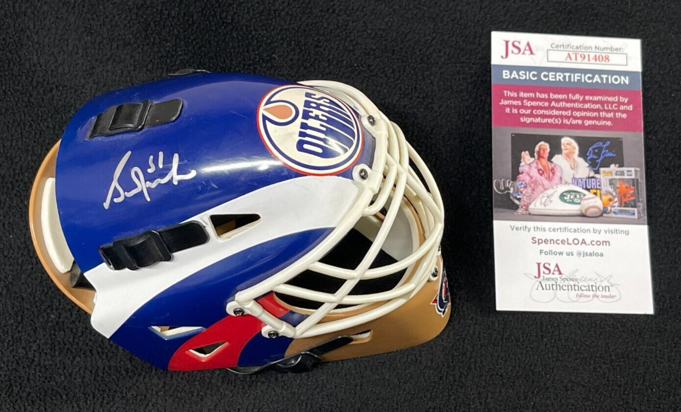 Grant Fuhr Signed Edmonton Oilers Riddell Mini Goalie Mask JSA COA