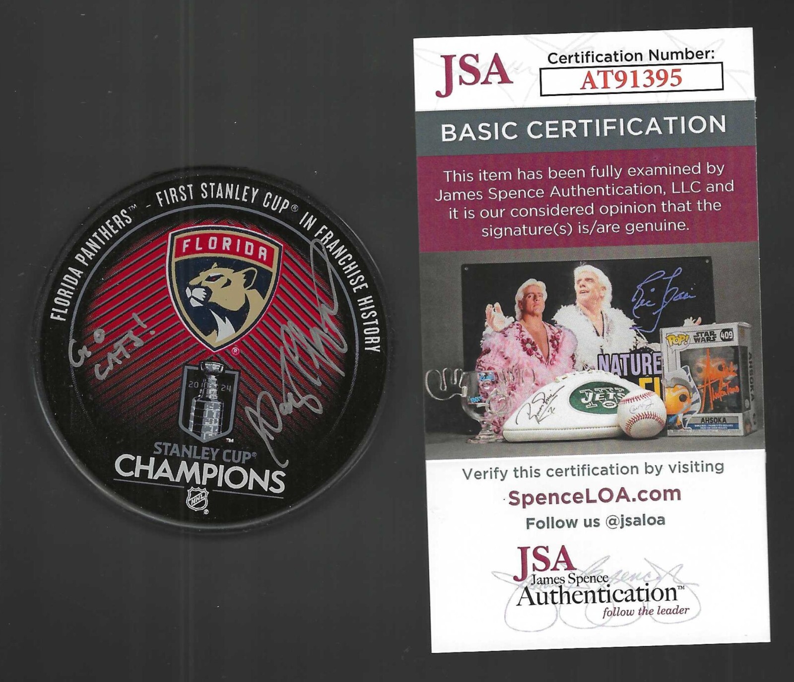 Doug Plagens Signed Florida Panthers 2024 Stanley Cup Champions Puck JSA COA