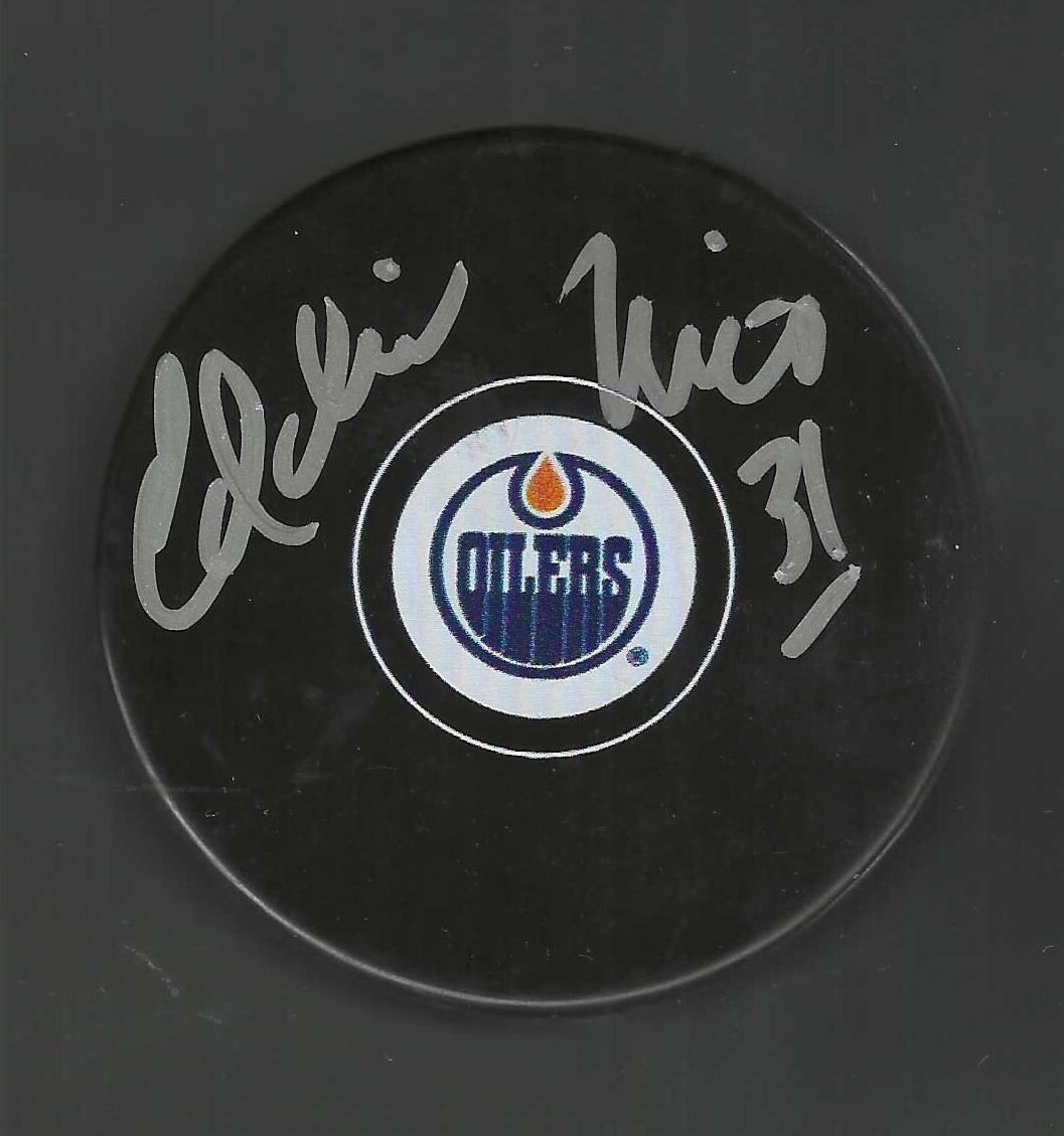 Eddie Mio Signed Edmonton Oilers Puck
