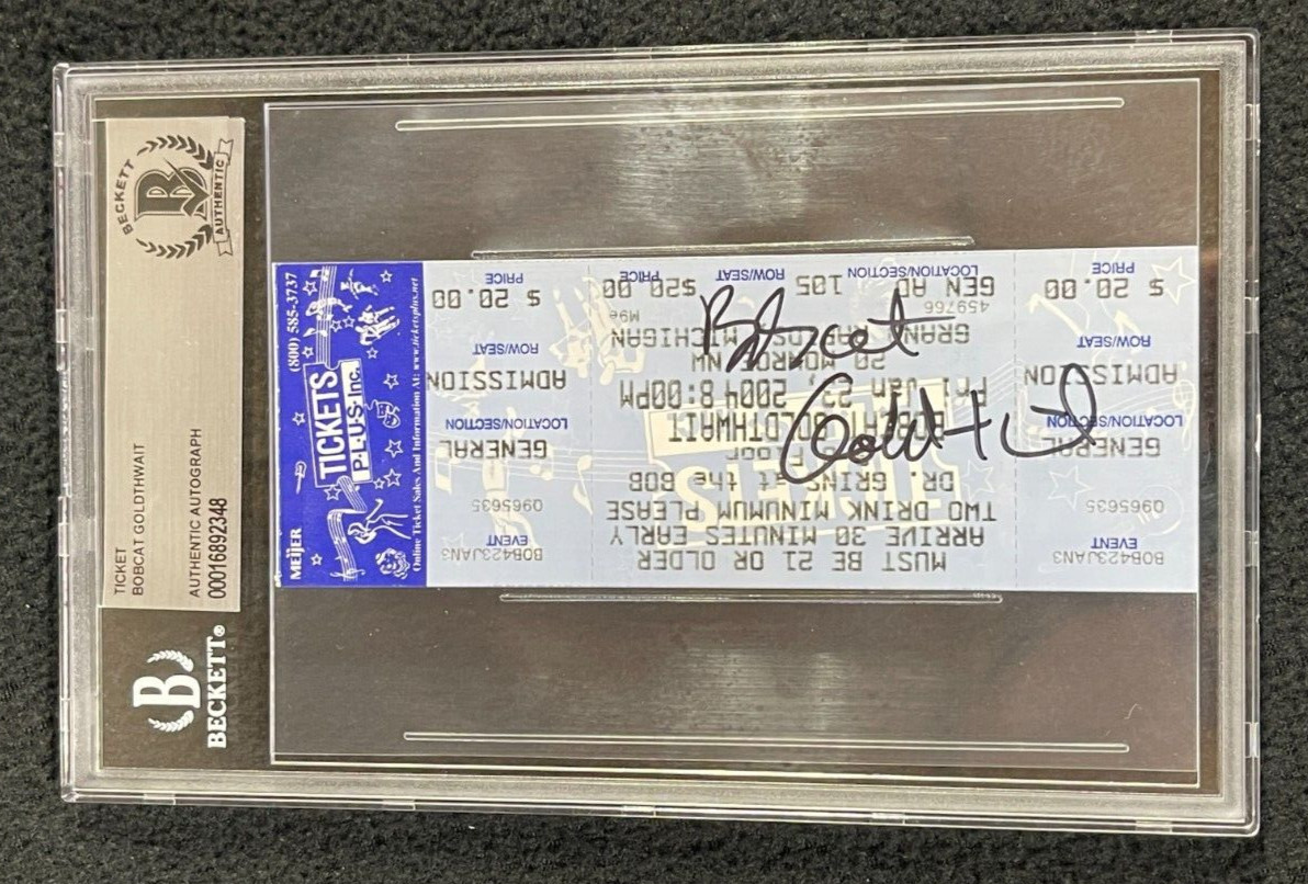 BOBCAT GOLDTHWAIT SIGNED CONCERT TICKET BECKETT CERTIFIED GOD BLESS AMERICA COLLECTIBLE MEMORABILIA