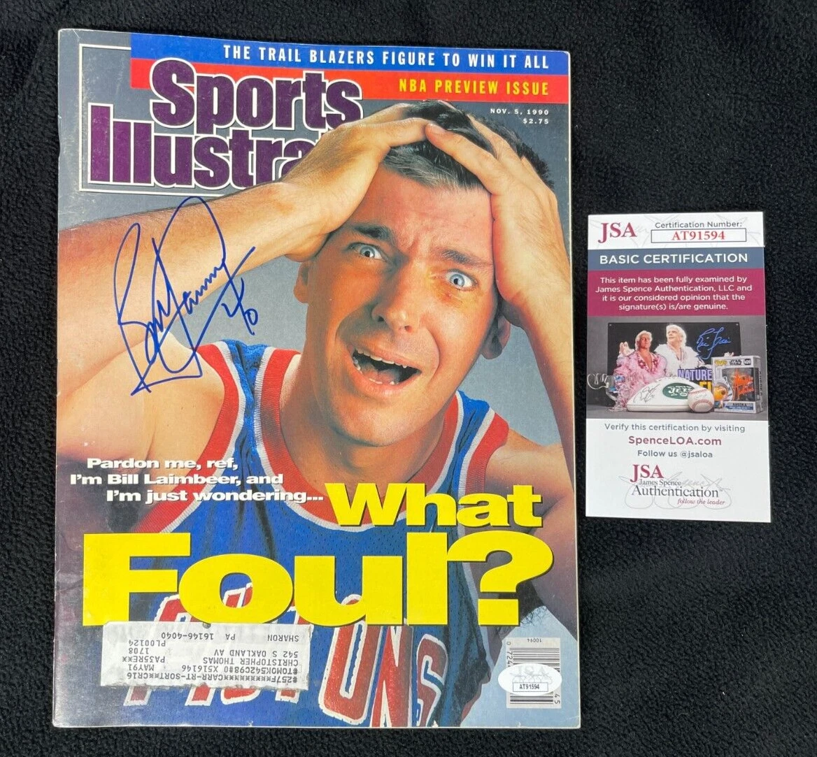 Bill Laimbeer Signed Detroit Pistons Sports Illustrated Magazine Blue JSA COA