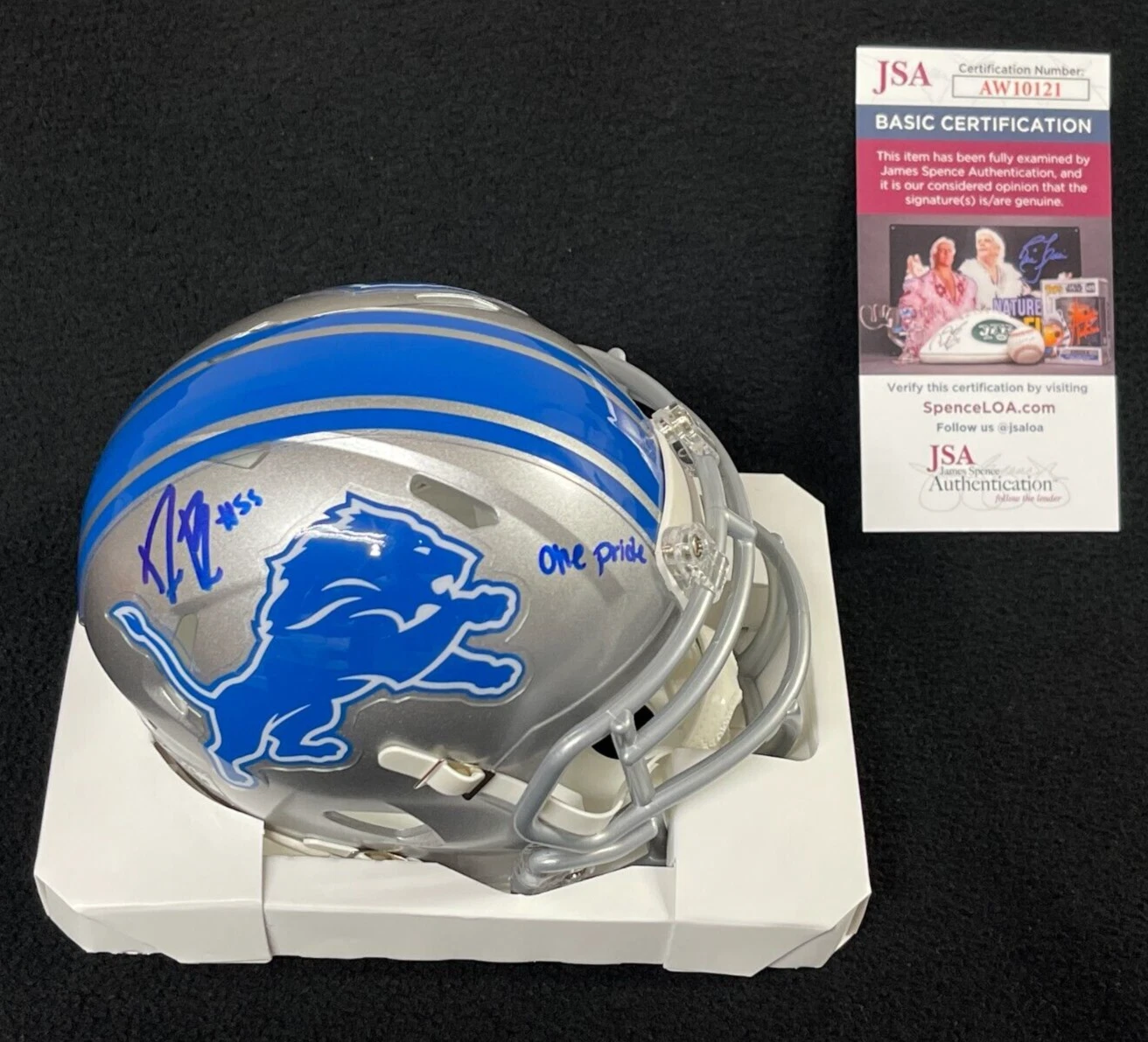Derrick Barnes Signed & Inscribed Detroit Lions Mini Helmet JSA COA