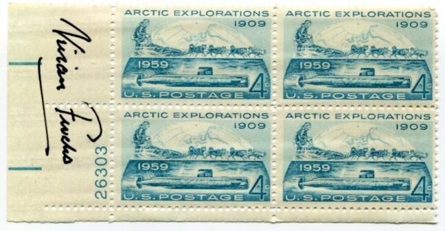 Vivian Fuchs Trans-Antarctic Expedition South Pole Signed Autograph Stamp Block