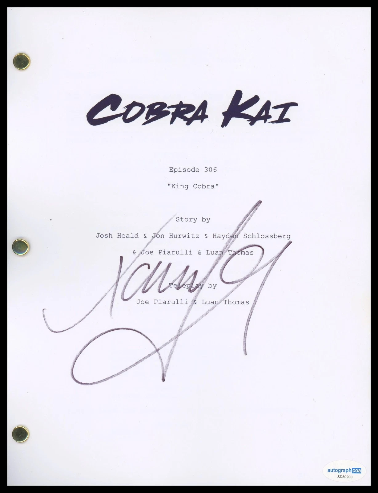 XOLO MARIDUENA “COBRA KAI” AUTOGRAPH SIGNED ‘KING COBRA’ EPISODE SCRIPT ACOA COLLECTIBLE MEMORABILIA