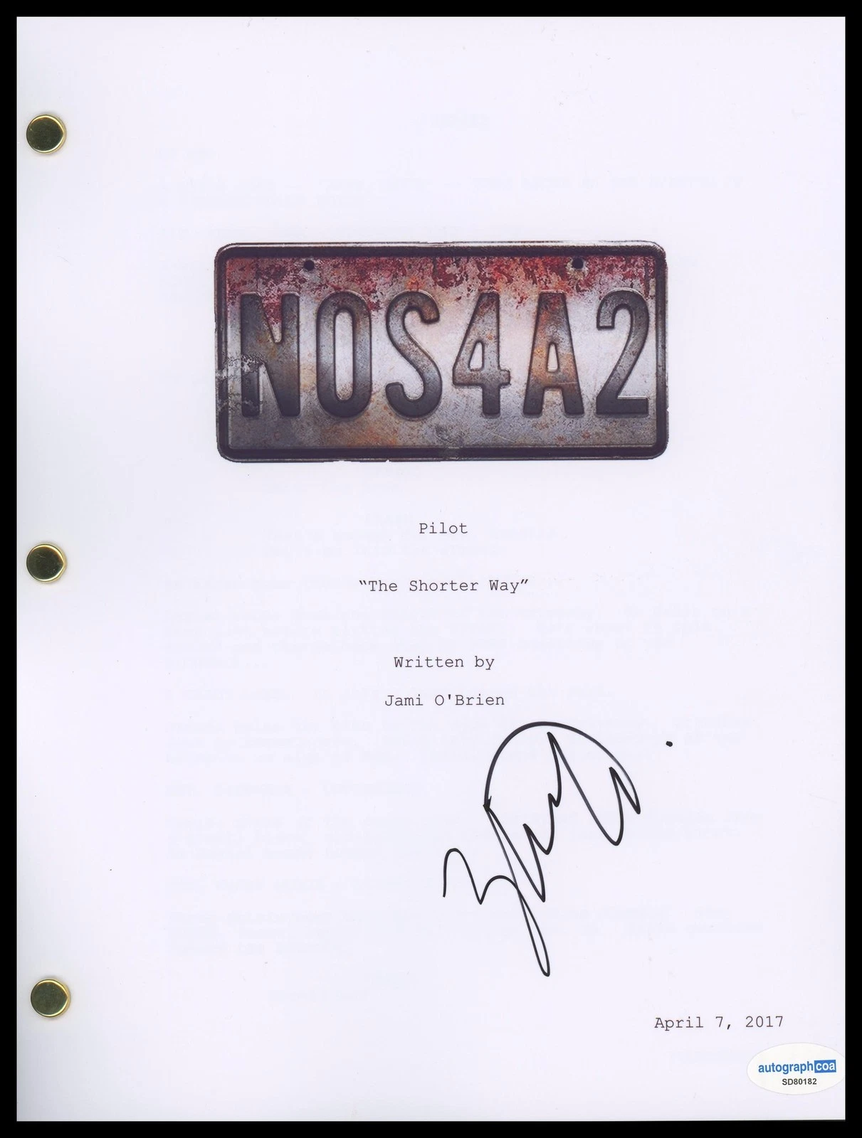 ZACHARY QUINTO “NOS4A2” AUTOGRAPH SIGNED CHARLIE MANX PILOT EPISODE SCRIPT ACOA COLLECTIBLE MEMORABILIA