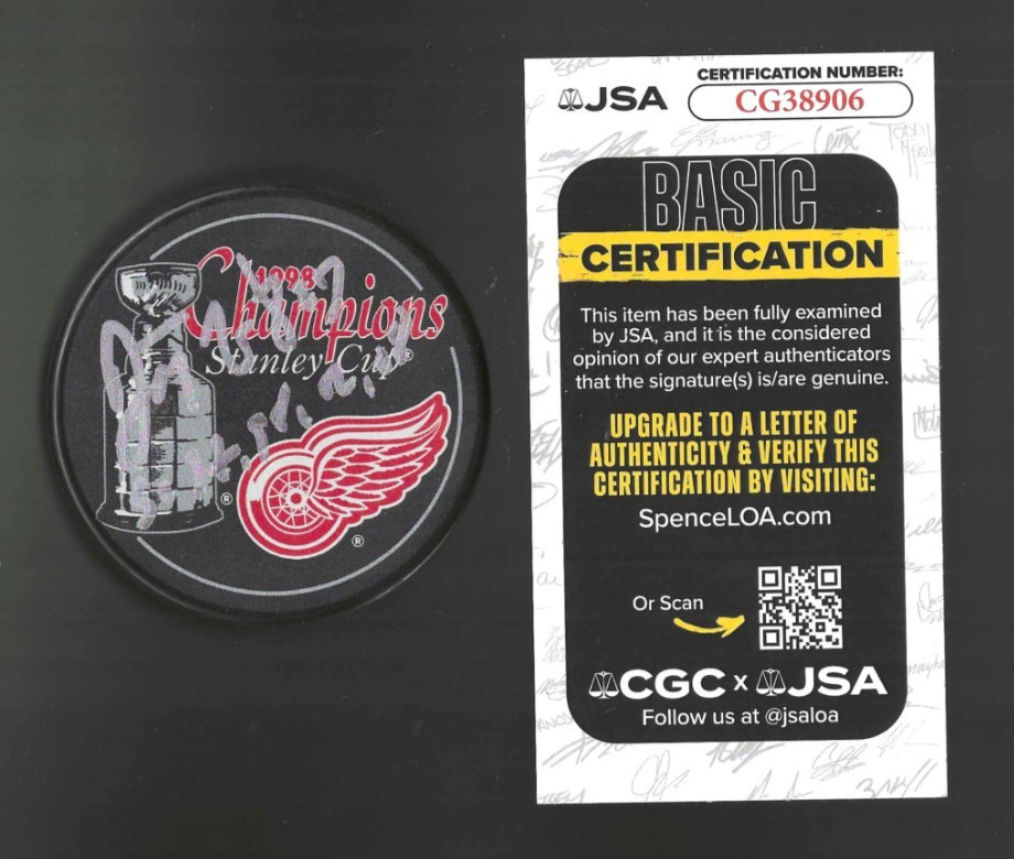 Darren McCarty Signed Inscribed Detroit Red Wings 1998 Stanley Cup Puck JSA COA