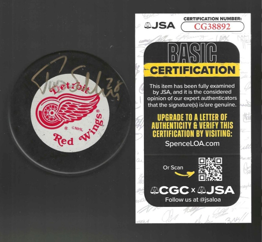 Tomas Sandstrom Signed Detroit Red Wings Souvenir Puck JSA COA