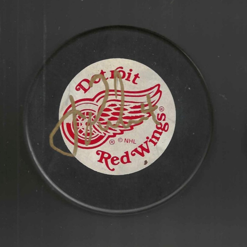 Jamie Pushor Signed Detroit Red Wings Trench Puck