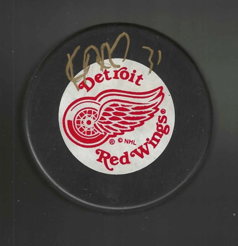 Kevin Hodson Signed Detroit Red Wings Trench Puck