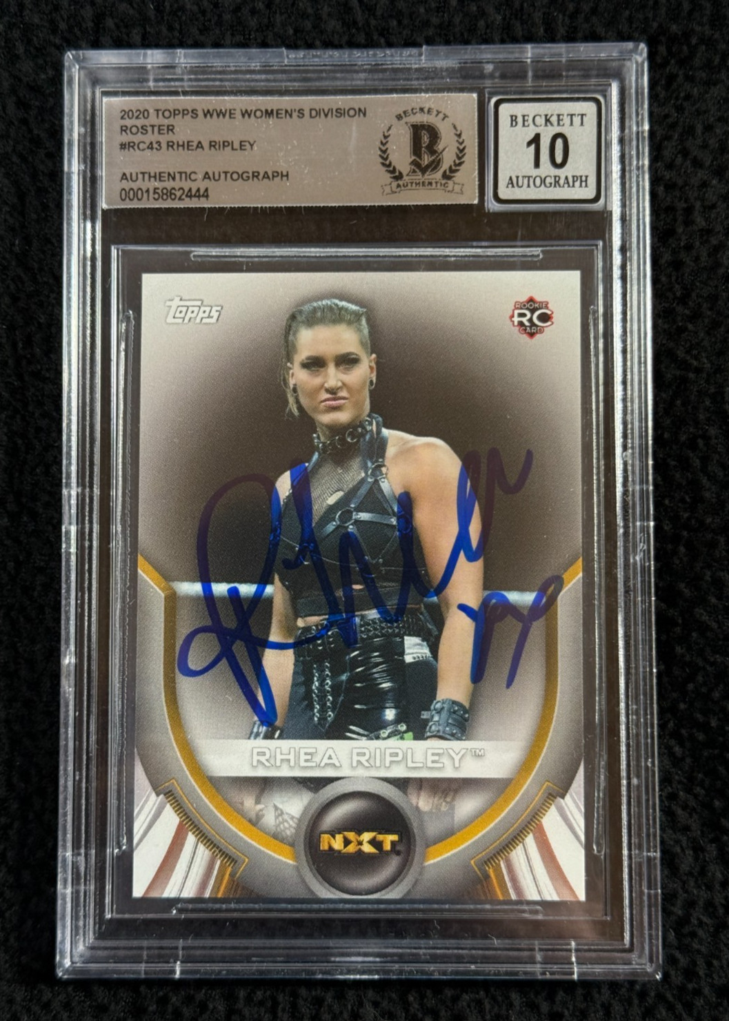 Rhea Ripley Signed 2020 Topps WWE NXT Rookie Card #RC-43 Beckett Auto Grade 10
