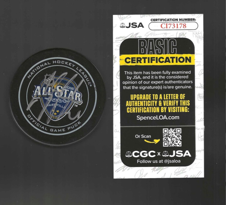 Brandon Saad Signed Columbus Blue Jackets 2016 All Star Game Puck JSA COA
