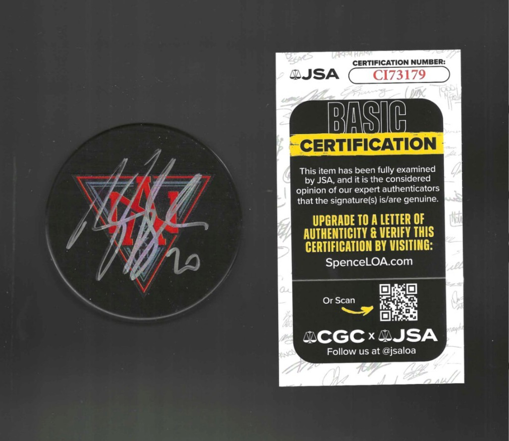 Brandon Saad Signed Columbus Blue Jackets 2016 World Cup N America Puck JSA COA