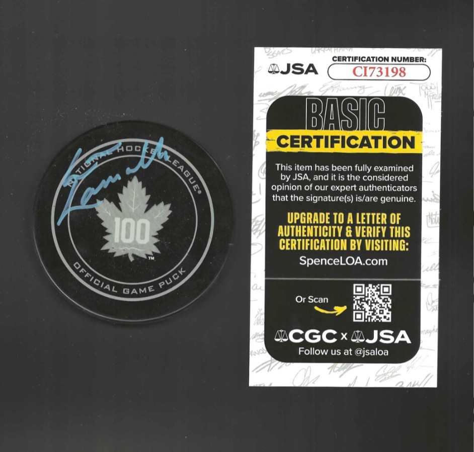 Lou Lamoriello Signed Toronto Maple Leafs 100th Anniversary Game Puck Blue JSA