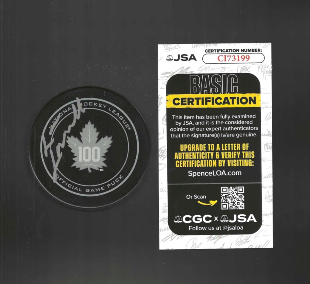 Lou Lamoriello Signed Toronto Maple Leafs 100th Anniversary Game Puck Silver JSA