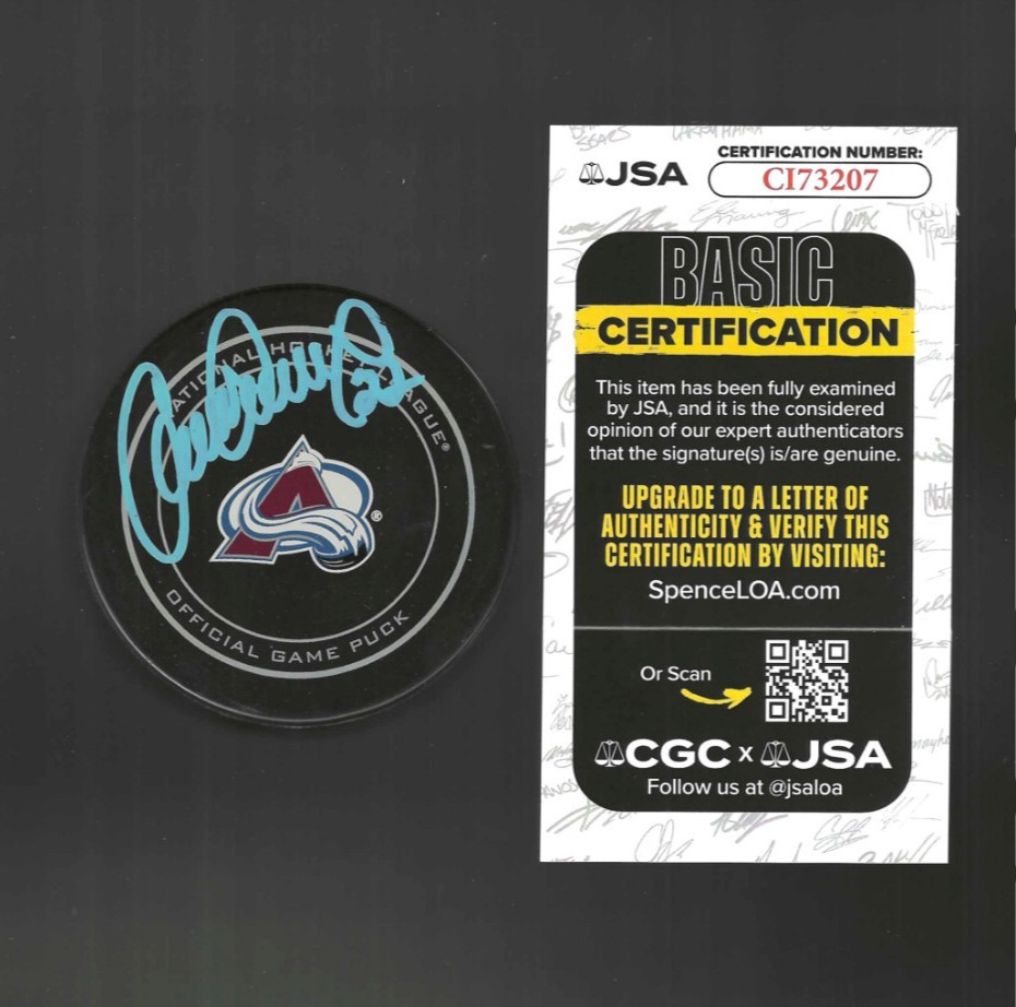 Claude Lemieux Signed Colorado Avalanche Official Game Puck Blue JSA COA