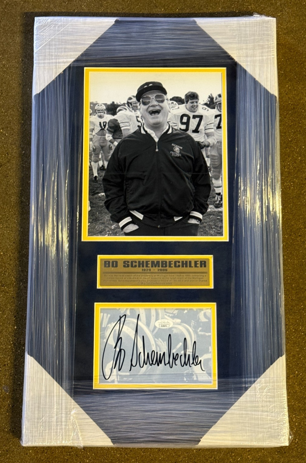 Bo Schembechler Signed Michigan Wolverines Framed Photo Display JSA COA
