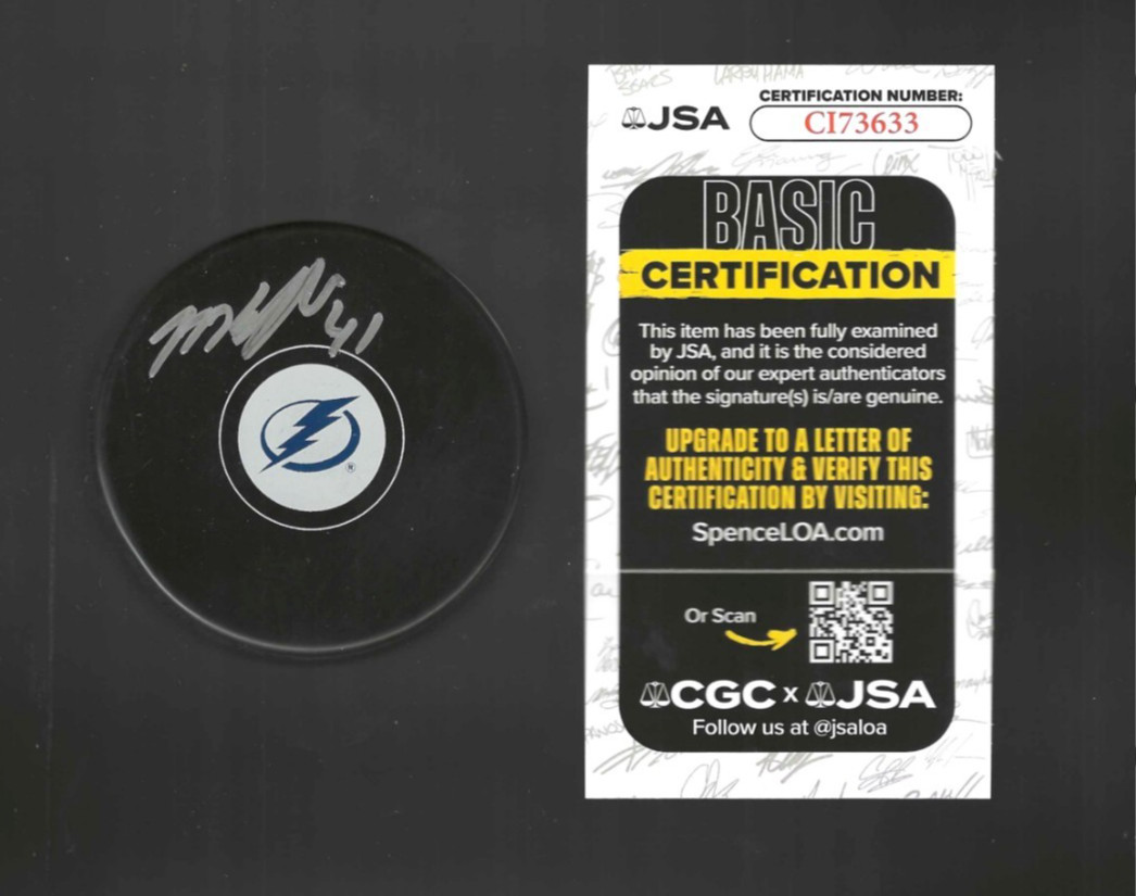 Mitchell Chaffee Signed Tampa Bay Lightning Puck JSA COA