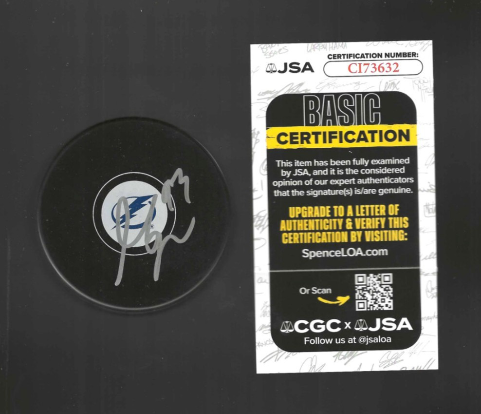 Gage Goncalves Signed Tampa Bay Lightning Puck JSA COA