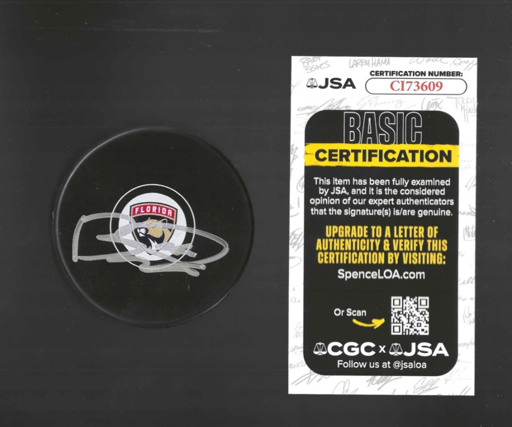 Tobias Bjornfot Signed Florida Panthers Puck JSA COA
