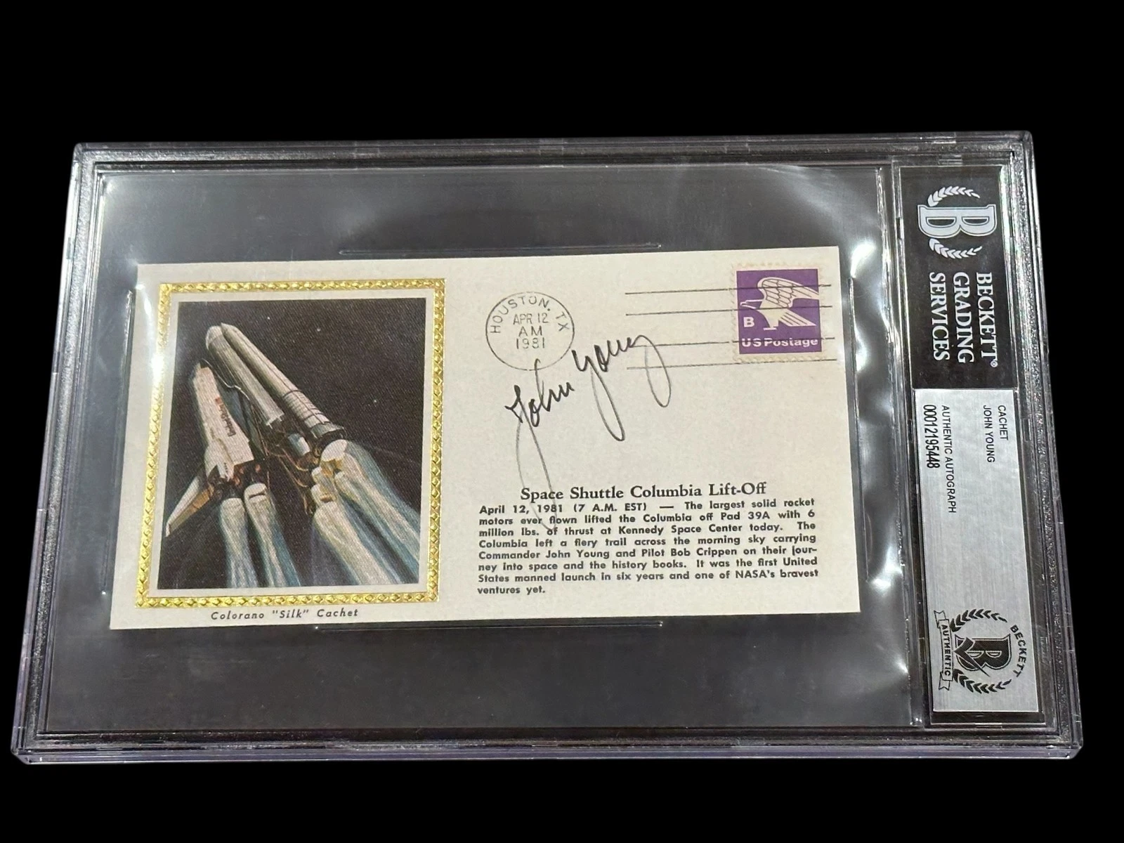 John Young NASA Apollo 16 Moonwalker Georgia T Signed Autograph BAS Beckett Slab