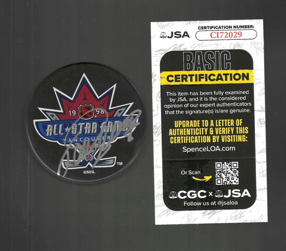 Teemu Selanne Signed Anaheim Mighty Ducks 1998 NHL All Star Game Puck JSA COA