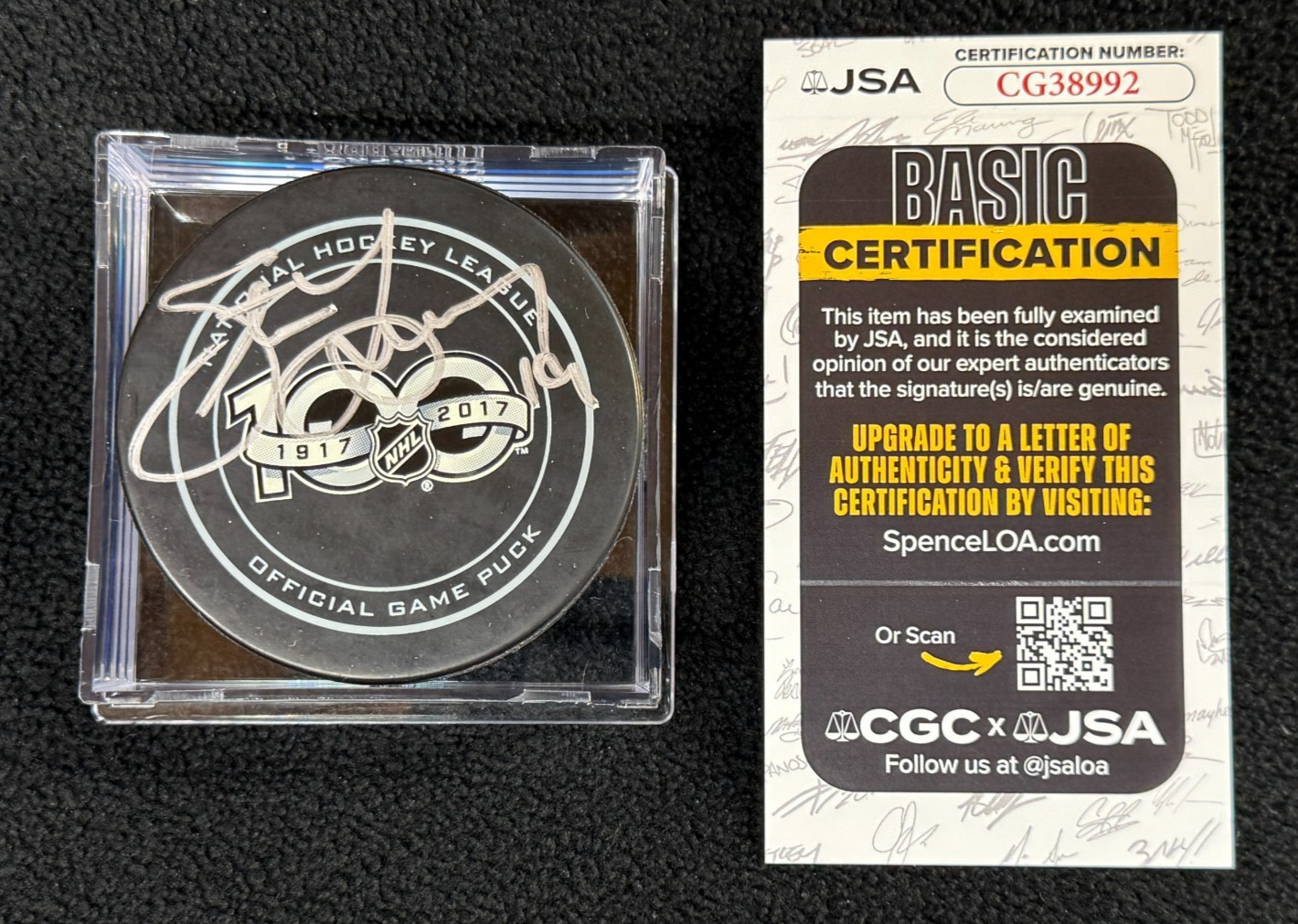 Steve Yzerman Signed Detroit Red Wings NHL Centennial 100th Game Puck JSA COA