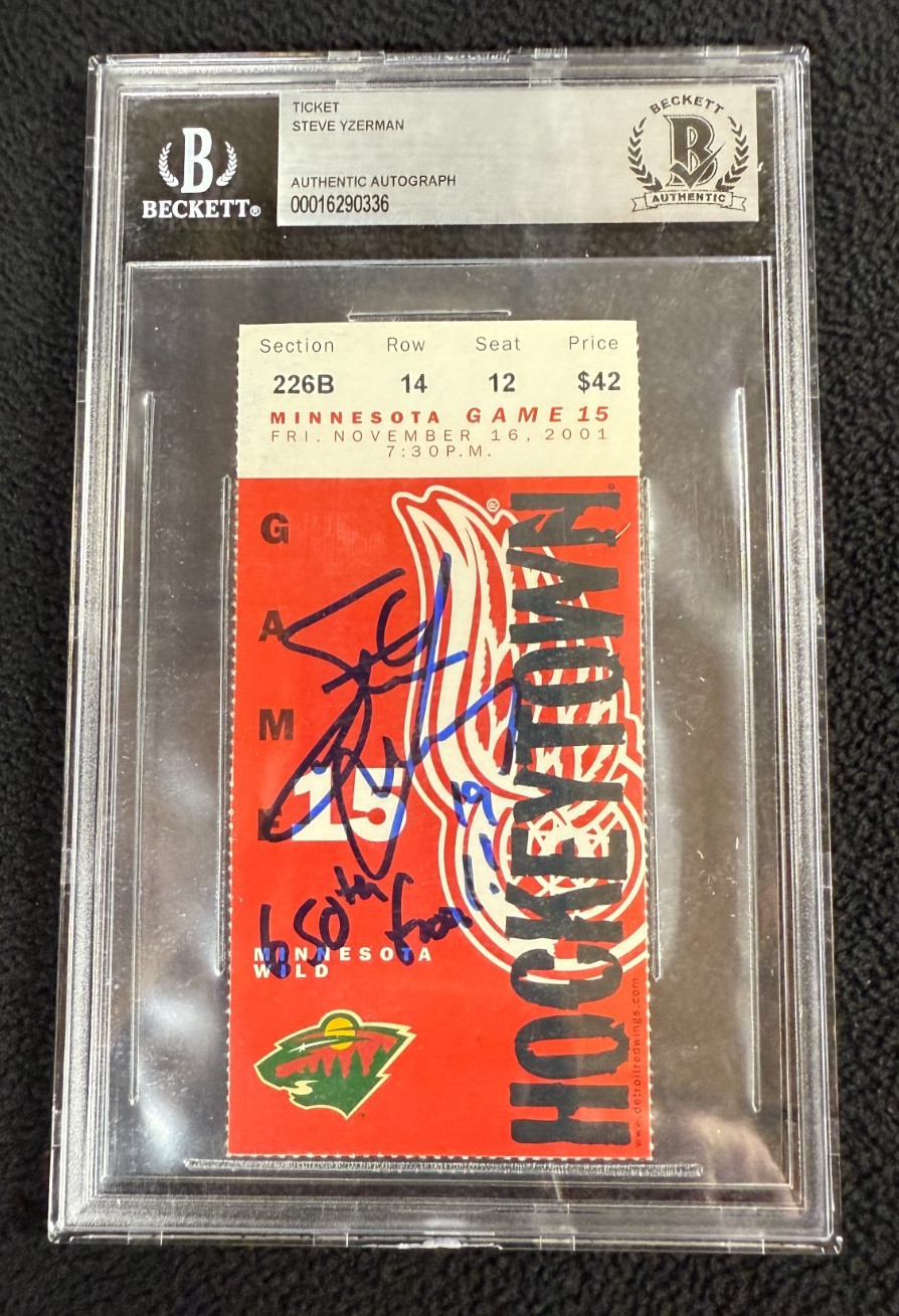 Steve Yzerman Signed Detroit Red Wings 650th Goal Ticket Stub Beckett Certified