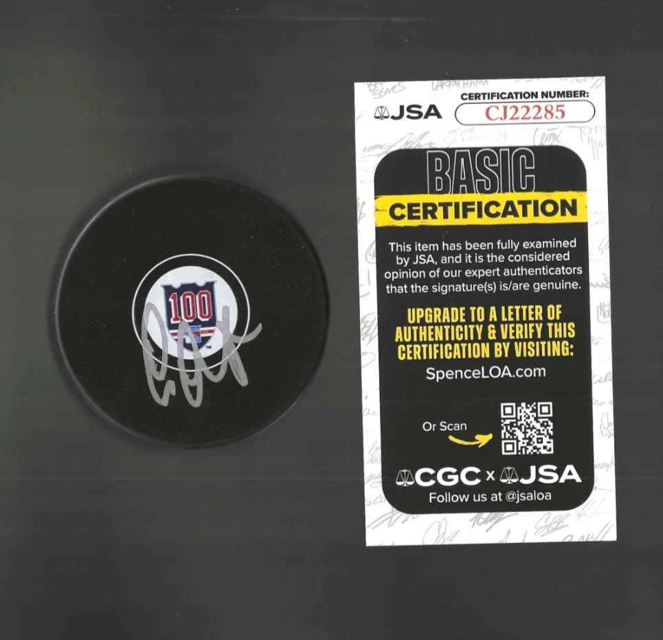 Lane Lambert Signed New York Rangers Centennial 100th Puck JSA COA Kraken