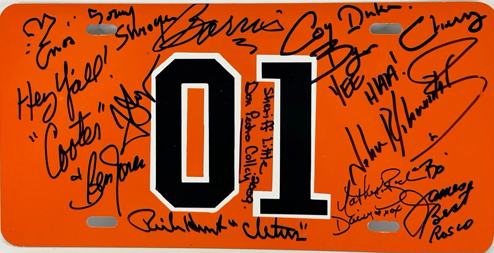 BARRIS SCHNEIDER WOPAT BACH SHROYER +5 Signed License Plate DUKES OF HAZZARD JSA