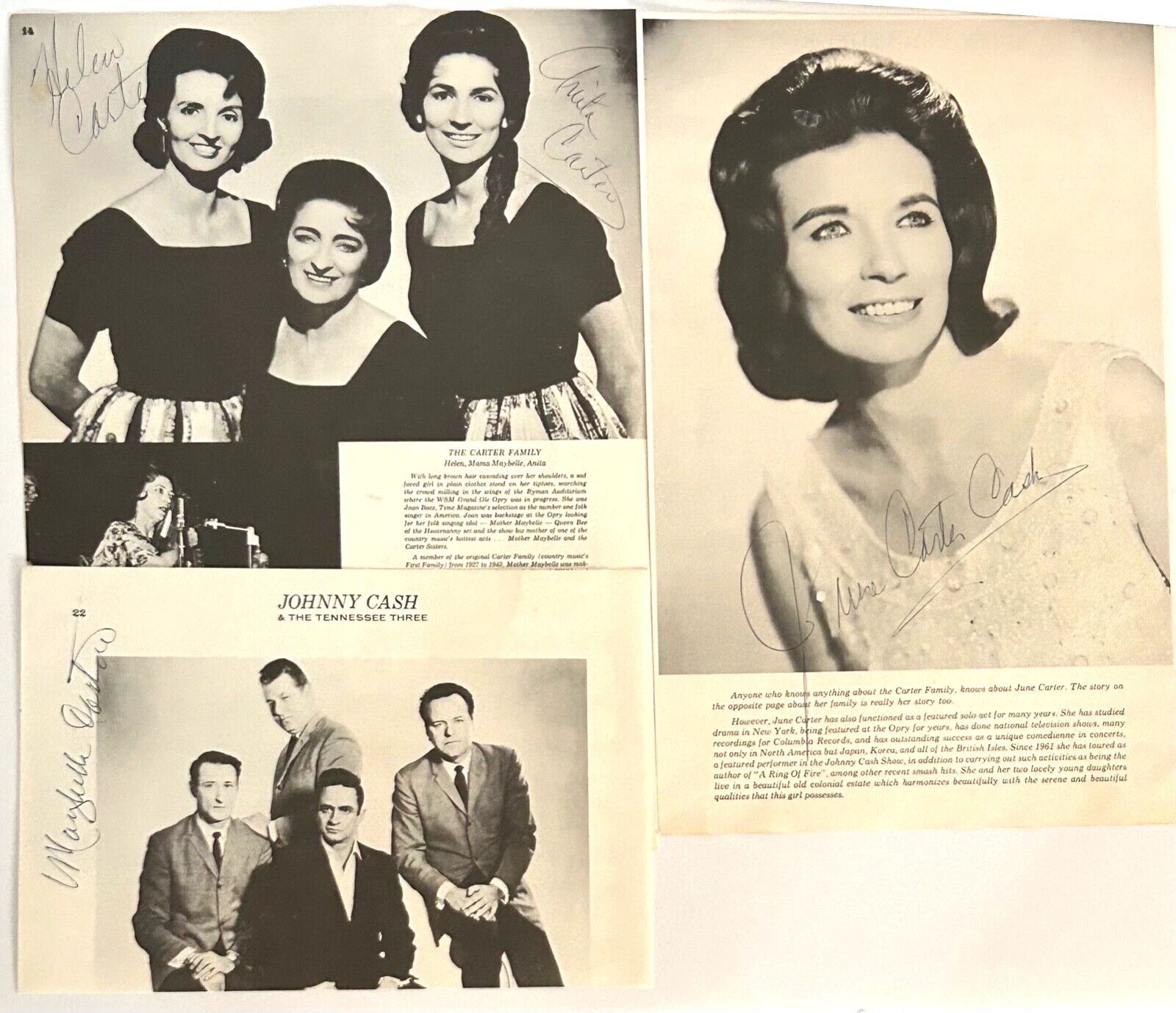 JUNE CARTER CASH MAYBELLE HELEN ANITA Signed Pages JSA THE CARTER FAMILY