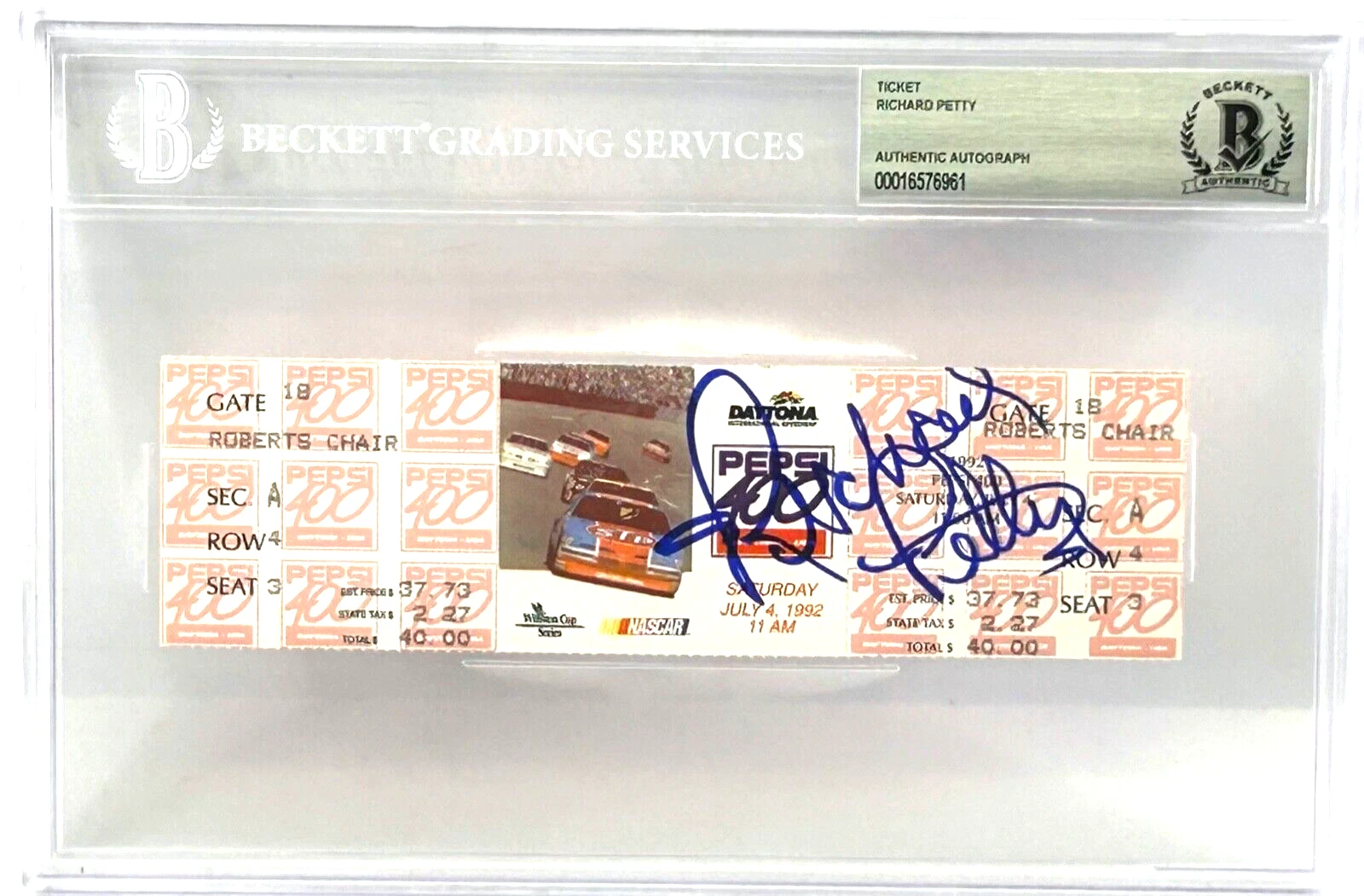 RICHARD PETTY Signed Autograph Slabbed Encapsulated NASCAR TICKET  BAS