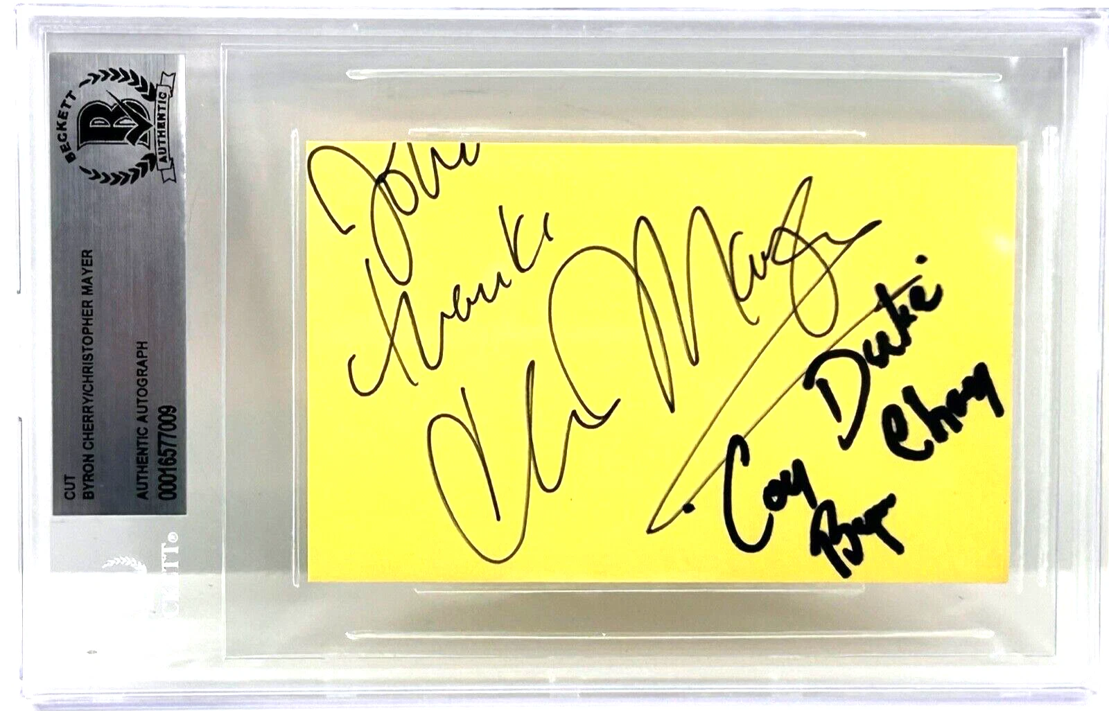 C. MAYER B. CHERRY Signed Auto Slabbed Encapsulated Index BAS DUKES OF HAZZARD
