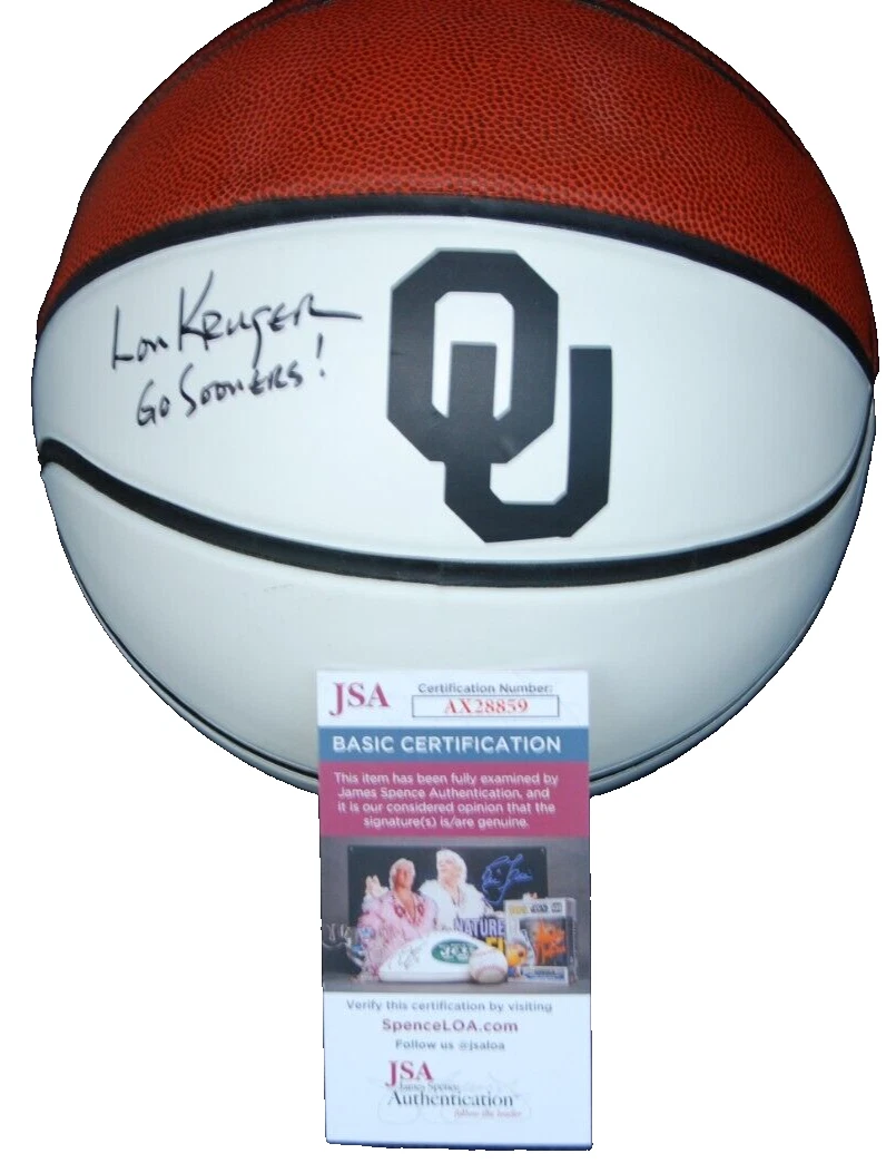 LON KRUGER signed (OKLAHOMA SOONERS) College HOF logo basketball JSA AX28859