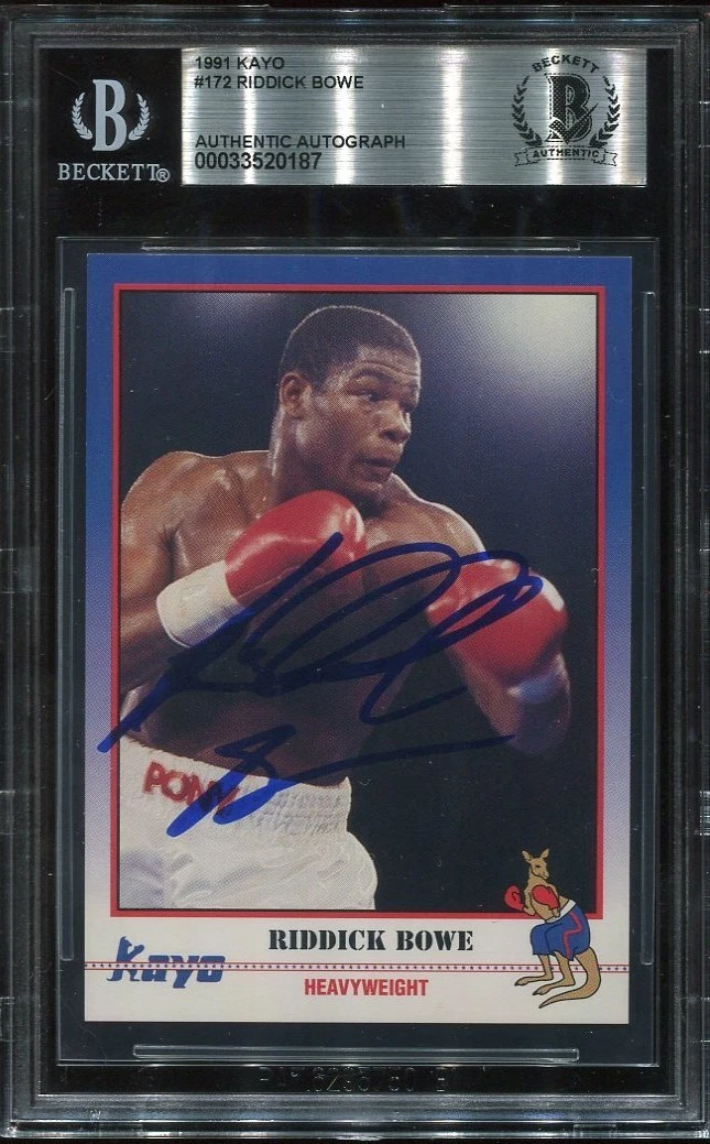 RIDDICK BOWE signed autographed 1991 KAYO ROOKIE CARD RC BECKETT (BAS)