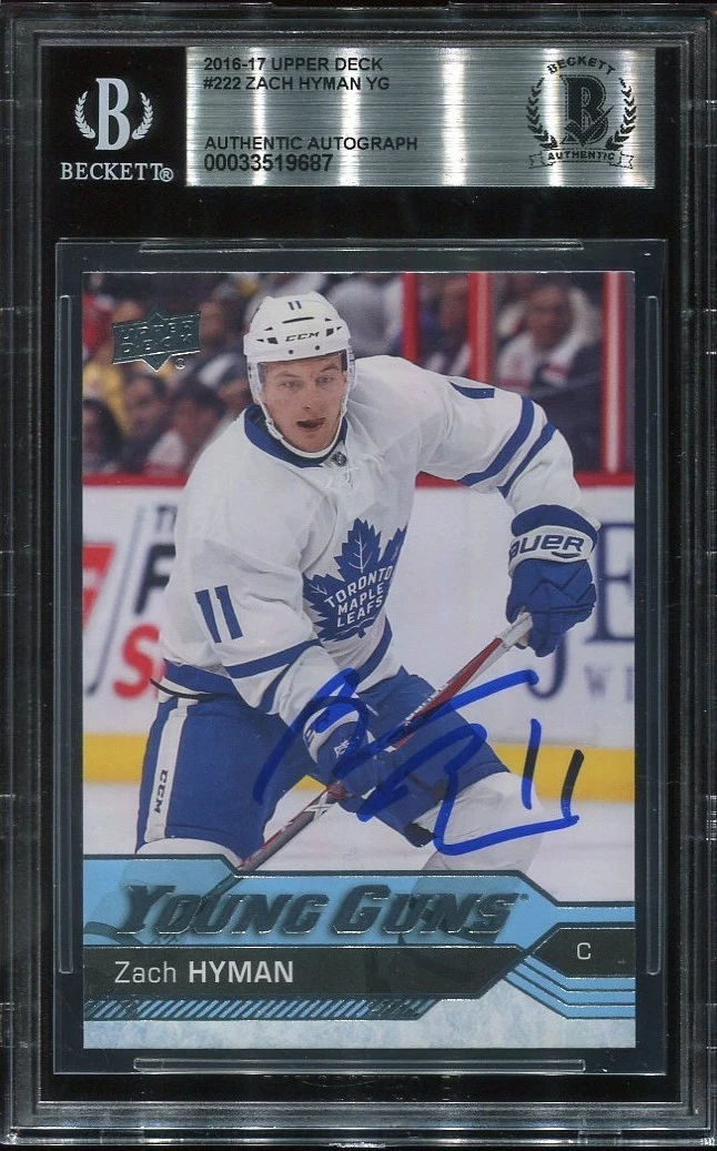OILERS ZACH HYMAN signed auto 2016 UD YOUNG GUNS ROOKIE CARD RC YG BECKETT (BAS)