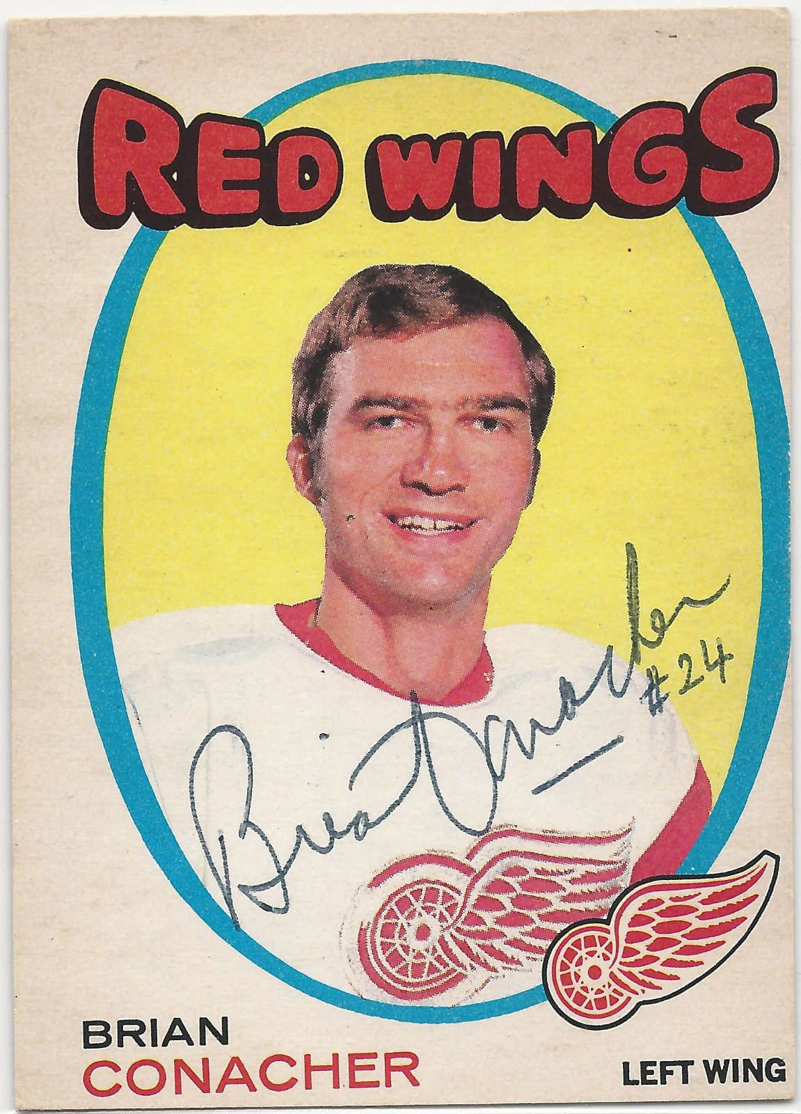 Brian Conacher Signed 1971-72 O-Pee-Chee OPC Card #138 Detroit Red Wings