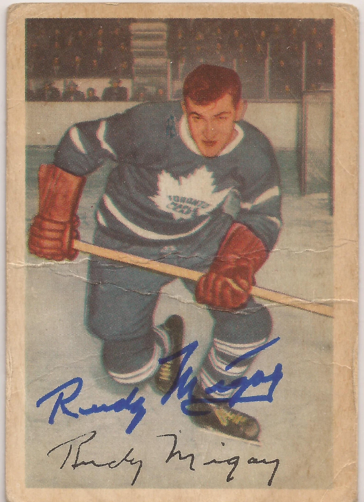 Rudy Migay Signed 1953-54 Parkhurst Card #17 Toronto Maple Leafs