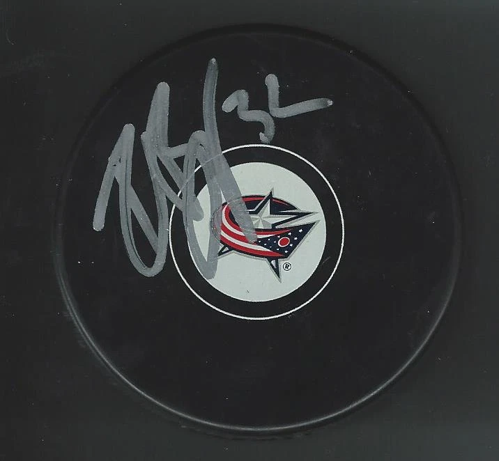 Rene BOURQUE Signed COLUMBUS BLUE JACKETS Puck Canada 2018 Olympics